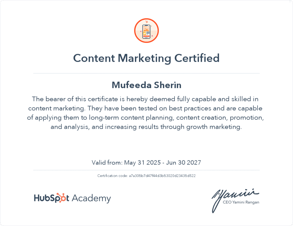 hubspot-academy-content-marketing-certication-by-best-digital-marketing-freelancer-in-malappuram
